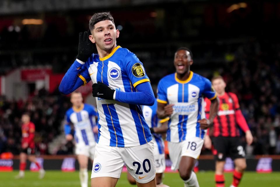 Julio Enciso celebrates scoring Brighton’s second goal (John Walton/PA) (PA Wire)