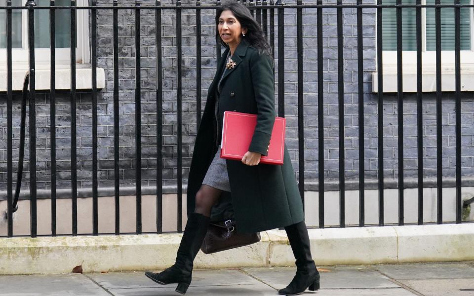 Suella Braverman, the Home Secretary, arrives in Downing Street this morning as she attends a meeting of the Cabinet - Jonathan Brady/PA