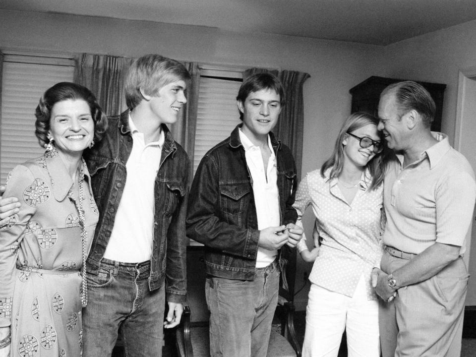Gerald Ford with his wife, Betty, and three of their four children, Steven, John, and Susan in 1974.