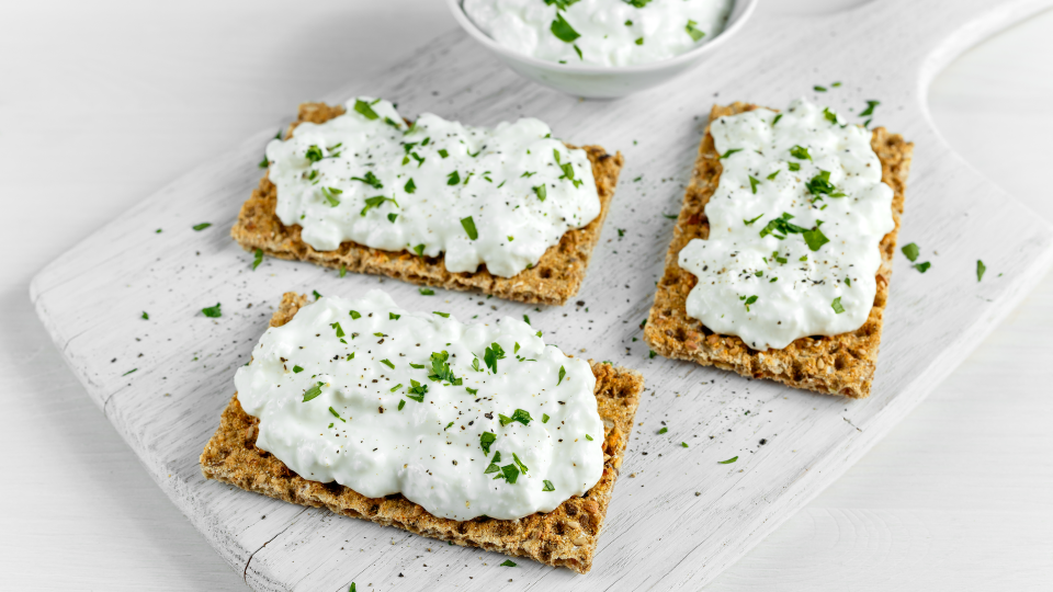 Cottage cheese on crackers