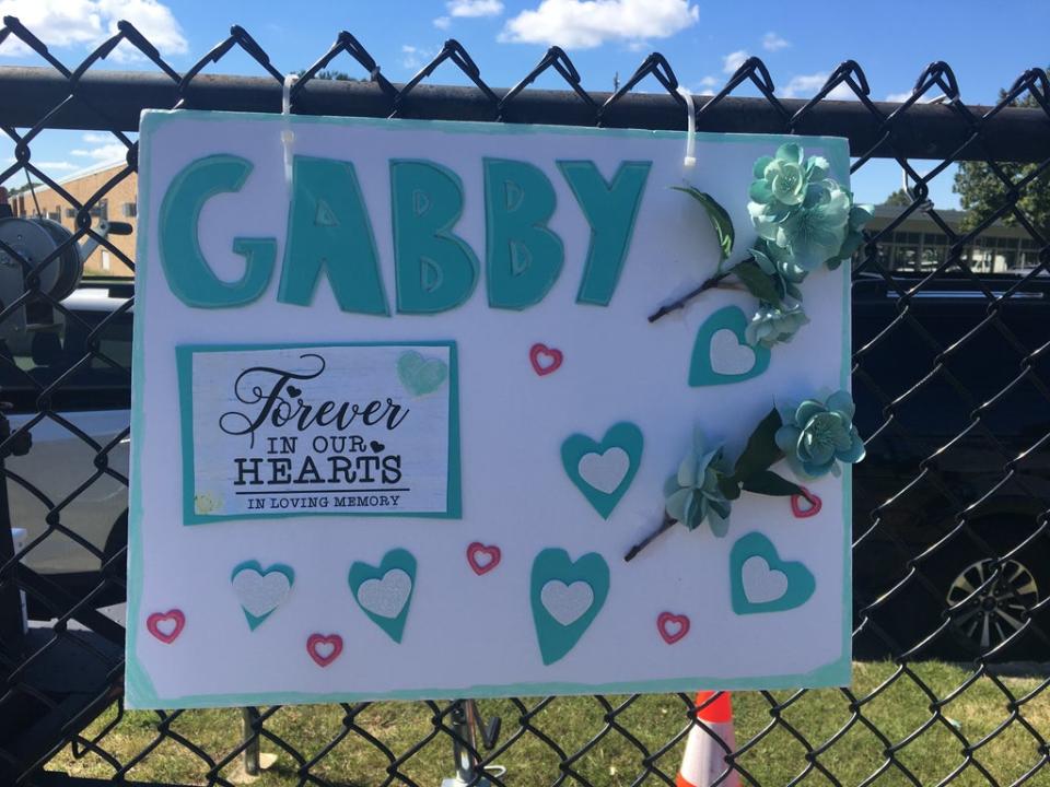 .A sign across from the memorial for Gabby Petito (Bevan Hurley/The Independent)