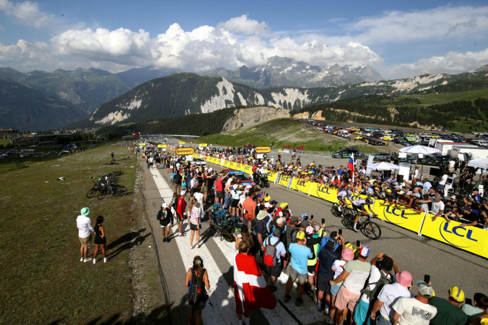 COURCHEVEL FRANCE  JULY 19 LR Marc Soler of Spain and Tadej Pogacar of Slovenia and UAE Team Emirates  White Best Young Rider Jersey cross the finish line during the stage seventeen of the 110th Tour de France 2023 a 1657km at stage from SaintGervais MontBlanc to Courchevel  UCIWT  on July 19 2023 in Courchevel France Photo by Michael SteeleGetty Images