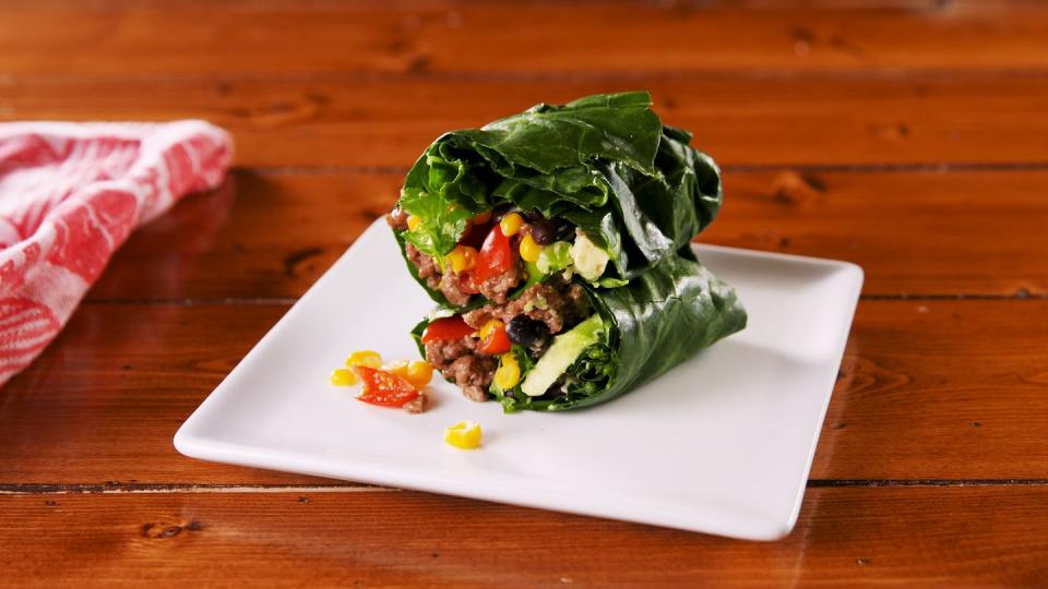 <p>Some people might call you crazy for eating collard greens raw—but we're right there with ya! We love how sturdy they are, and with all these flavorful fillings, we hardly miss the tortilla.</p><p>Get the <strong><a href="https://www.delish.com/cooking/recipe-ideas/a25938351/collard-wrap-burritos-recipe/" rel="nofollow noopener" target="_blank" data-ylk="slk:Collard Wrap Burritos recipe;elm:context_link;itc:0;sec:content-canvas" class="link ">Collard Wrap Burritos recipe</a>. </strong></p>