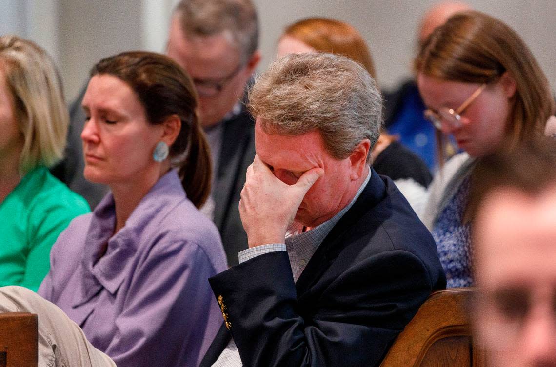 John Marvin Murdaugh, brother of Alex Murdaugh, listens to testimony in the gallery during his brothers trial at the Colleton County Courthouse in Walterboro, Thursday, Feb. 16, 2023. Grace Beahm Alford/The Post and Courier/Pool