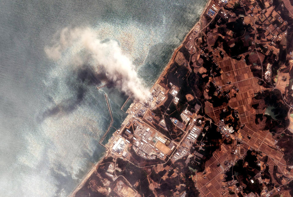 The Fukushima Dai-ichi Nuclear Power plant after a massive earthquake and subsequent tsunami on March 14, 2011 in Futaba, Japan. (DigitalGlobe via Getty Images)