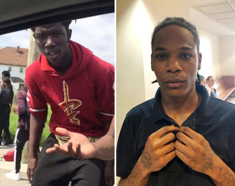 On the left is an image taken from cell phone video shortly before the young man reached into a vehicle and grabbed the phone.  On the right is a picture of Michael Oliver. He was accused of snatching the phone then had his case dismissed after officials determined he had been misidentified. Detroit police used facial recognition technology in the investigation.