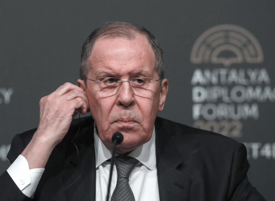 Russian Foreign Minister Sergey Lavrov holds a press conference after a meeting in Antalya, Turkey, March 10, 2022. / Credit: Rıza Özel/dia images/Getty