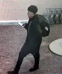 A security camera recorded an unidentified young man with a backpack suspected of stealing an El Paso city parks employee's car keys during an armed robbery outside the Chalio Acosta Sports Center, 4321 Delta Drive in South-Central El Paso, on Nov. 13, 2023.