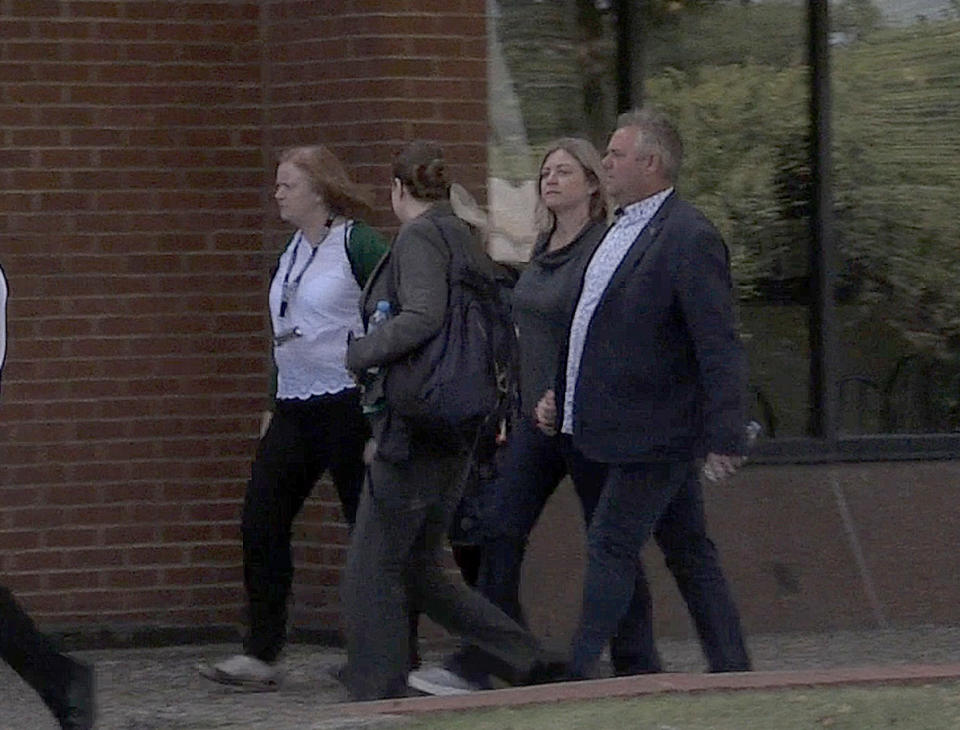 Devastated: The family of Pc Andrew Harper arriving at Reading Magistrates Court where Jed Foster was charged with the murder of Pc Harper.