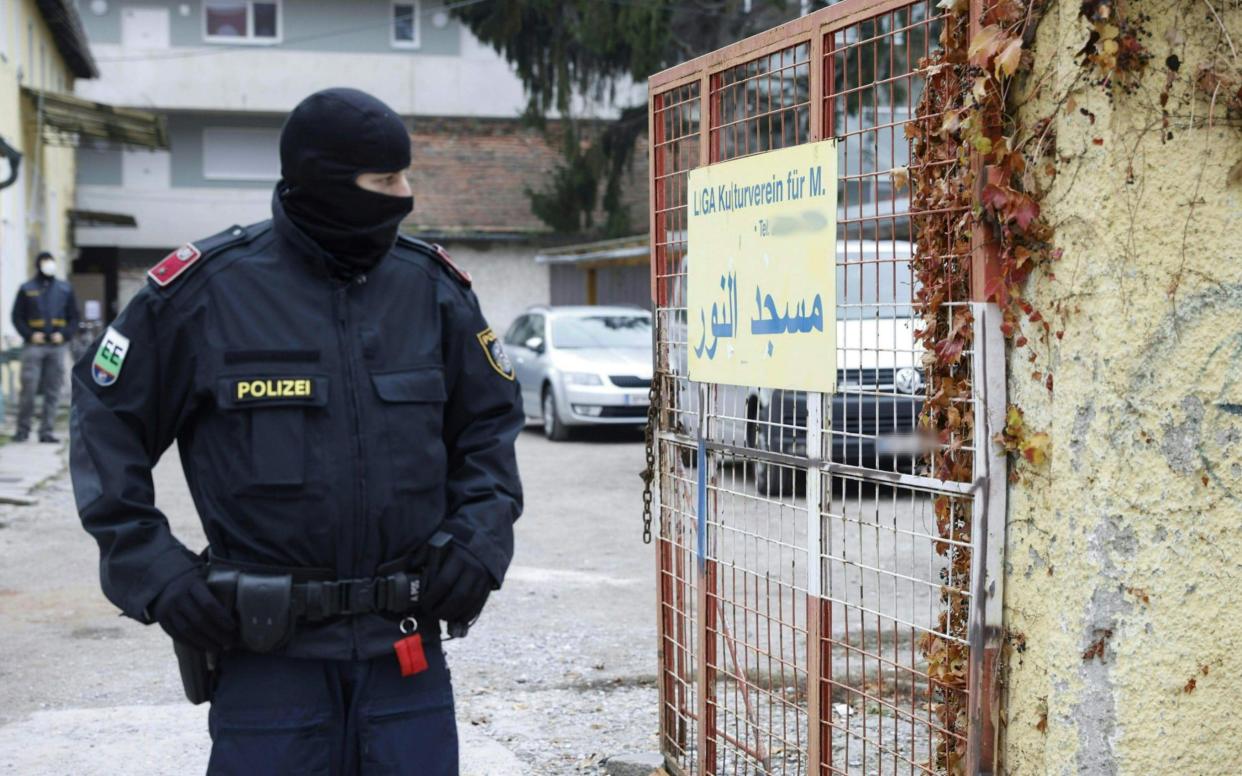 This photo taken on November 9, 2020 in Graz, Austria, shows the Liga Kulturverein, where a police raid, dubbed Operation Luxor, took place in the early morning. - Austrian police launched raids on more than 60 addresses allegedly linked to radical Islamists in four different regions on November 9, with orders given for 30 suspects to be questioned, prosecutors said. The Styria region prosecutors' office said in a statement it was "carrying out investigations against more than 70 suspects and against several associations which are suspected of belonging to and supporting the terrorist Muslim Brotherhood and Hamas organisations". (Photo by ERWIN SCHERIAU / APA / AFP) / Austria OUT (Photo by ERWIN SCHERIAU/APA/AFP via Getty Images) - ERWIN SCHERIAU/AFP