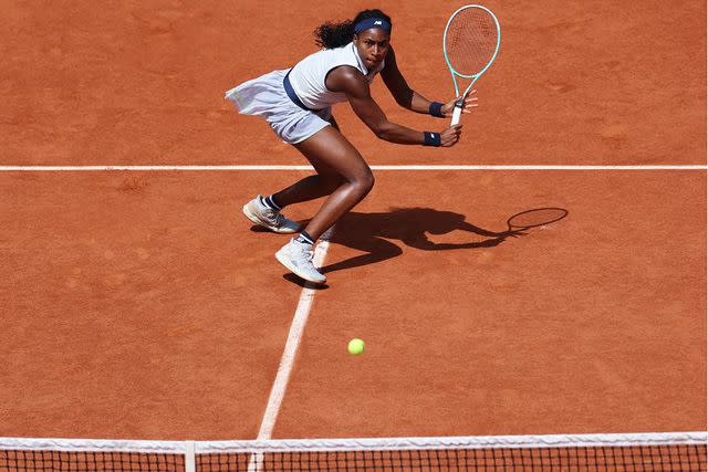 <p>ALAIN JOCARD/AFP via Getty</p> Coco Gauff playing at the French Open tennis tournament in Paris on June 6, 2024