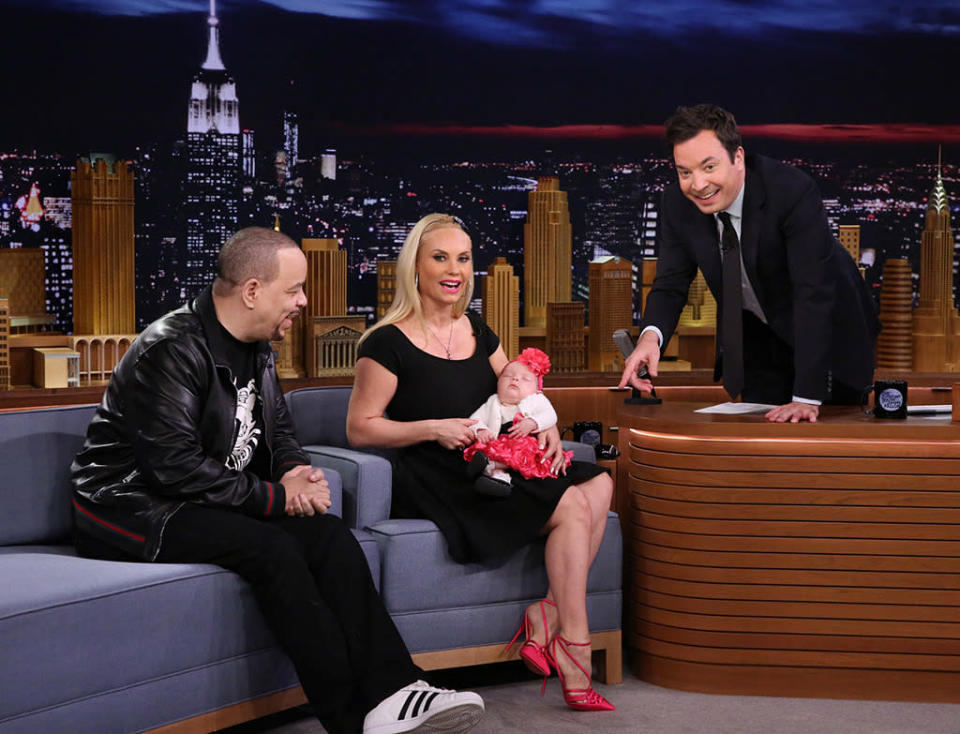 On Wednesday night, baby Chanel made her Tonight Show debut. Like a true rockstar, she slept through the whole thing. No big deal. (Photo: Getty Images)