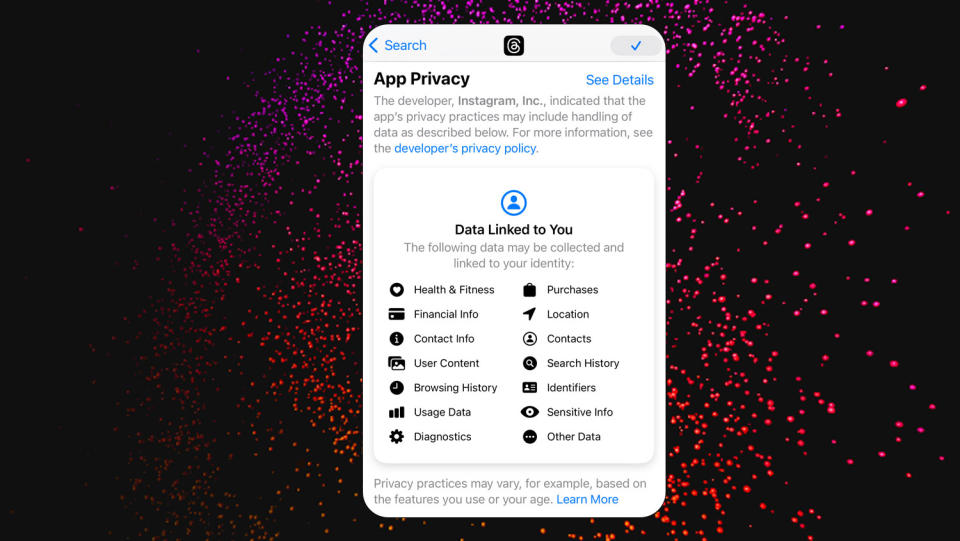 Threads App Privacy as seen on the iOS App Store