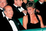 FILE PHOTO: Diana Princess of Wales and former French President Giscard d'Estaing during theatre event at Versailles