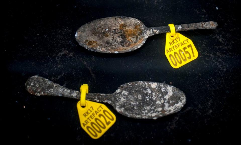 Pewter spoons found during excavation work