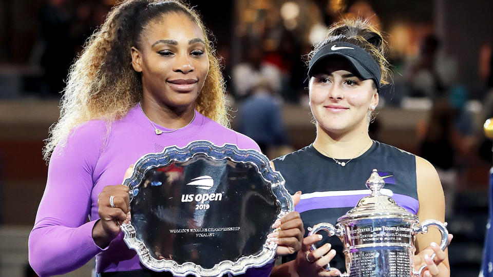 Serena Williams and Bianca Andreescu, pictured here after the 2019 US Open final.