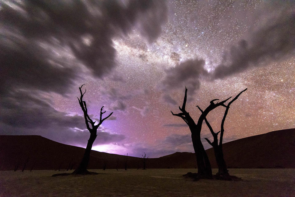 <p>A time-lapse image of a storm in the Namib Desert. (Photo: Brendon Cremer/Caters News) </p>