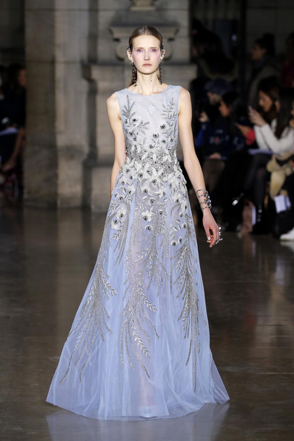 <p>With it’s pastel hue and detailed embellishment, this dress is mean’t for a red carpet. [Photo: Getty] </p>