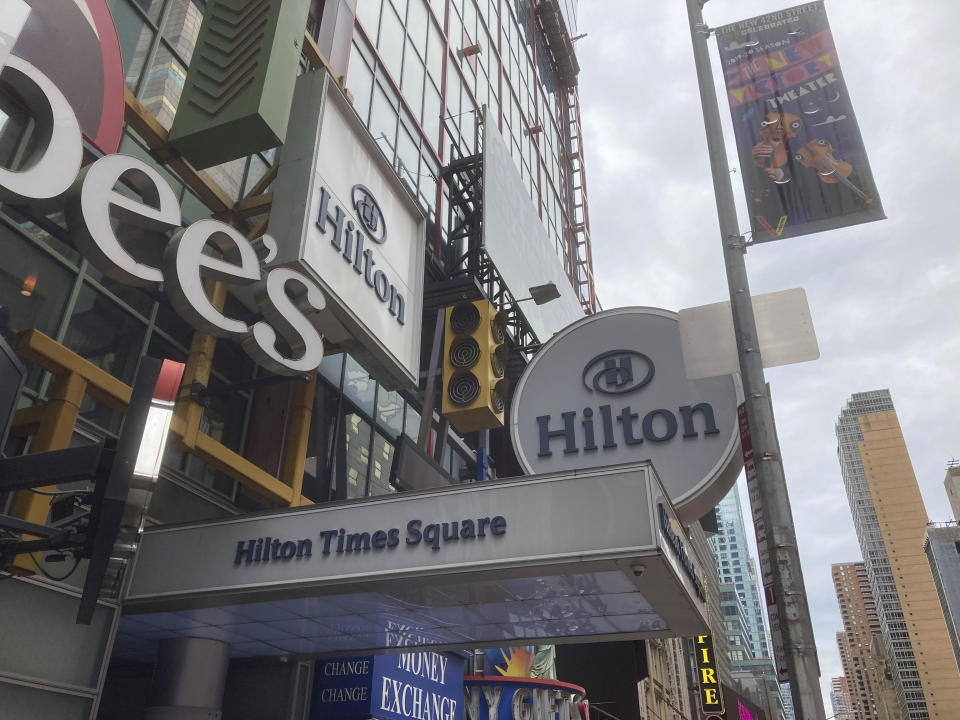 Photo by: STRF/STAR MAX/IPx 2020 10/25/20 Hotels face financial hardship during the Coronavirus Pandemic in New York City. The Hilton at Times Square is scheduled to close this month.