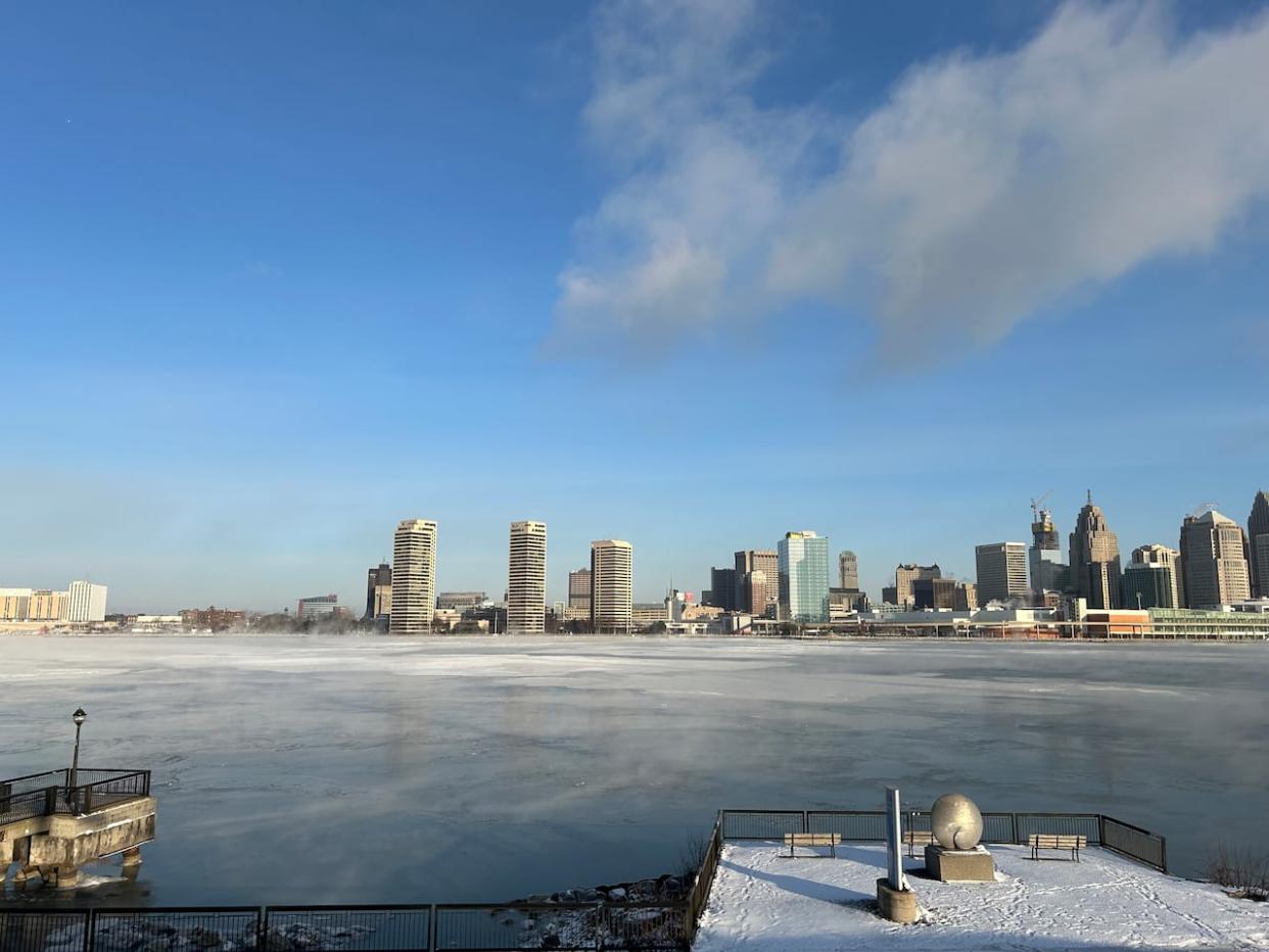 Steam rises off the Detroit River on Monday, Jan. 15, 2024 as windchill values plunge as low as -30 in Windsor.  (Kathleen Saylors/CBC - image credit)