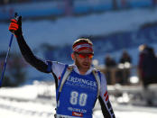 Biathlon - IBU World Championships - Men's 15km Individual - Hochfilzen, Austria - 16/2/17 - Simon Eder of Austria reacts. REUTERS/Leonhard Foeger