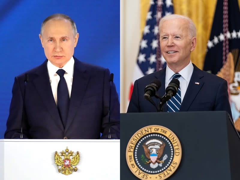 美國總統拜（右）與俄羅斯總統蒲亭（左）16日在瑞士日內瓦舉行兩人首度峰會。（左圖取自克里姆林宮網頁en.kremlin.ru，右圖取自facebook.com/POTUS）