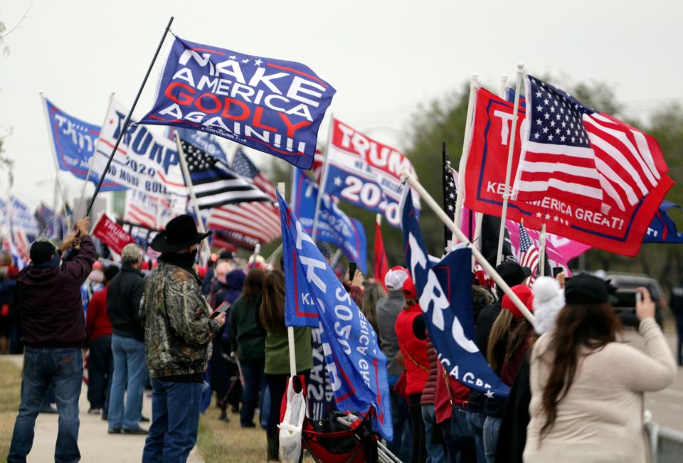 Supporters of President Donald Trump on Jan. 12, 2021, in McAllen, Texas, where he toured the U.S.-Mexico border wall.