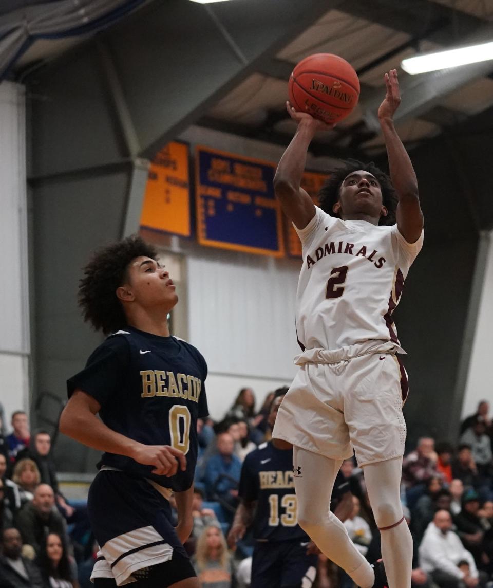 Arlington's Malaki Smith (2) puts up a shot during their 56-50 overtime win over Beacon in the semi-finals of the 33rd annual Duane Davis Memorial Christmas Tournament held at Our Lady of Lourdes High School in Poughkeepsie on Wednesday, December 28, 2022.