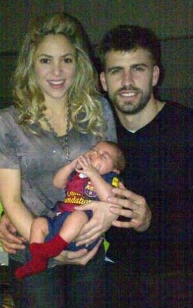 Barcelona defender Gerard Pique and his wife Shakira, happy together with their son Milan Pique Mebarak.