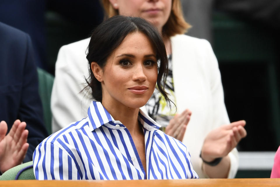 The Duchess of Sussex attends the Wimbledon Lawn Tennis Championships in July 2018.  (Photo: Clive Mason via Getty Images)