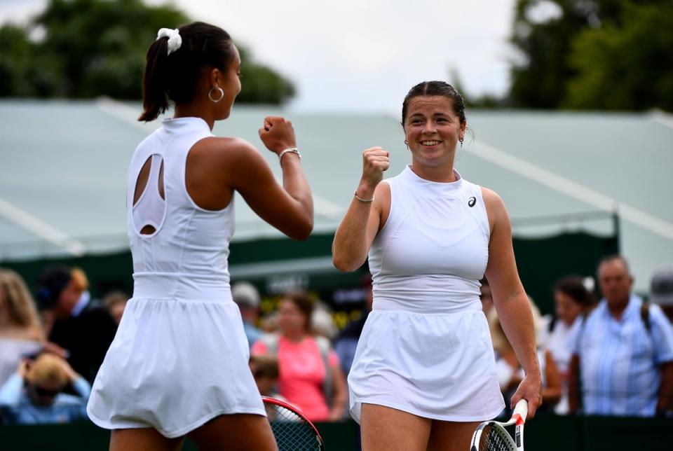 Sarah Beth Grey, right, and Eden Silva during the women’s doubles in Wimbledon 2019 (Victoria Jones/PA) (PA Archive)