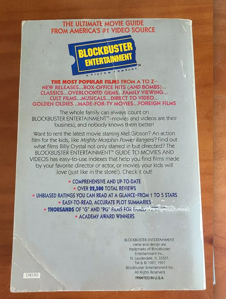 List of blockbuster movies with ratings, categorized from A to Z, on a Blockbuster Video guide