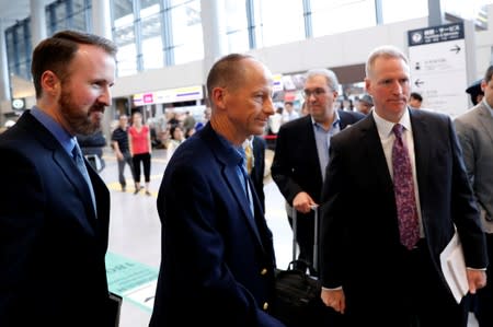 U.S. Assistant Secretary of State for East Asian and Pacific Affairs David Stilwell leaves after speaking to reporters upon his arrival at Narita international airport in Narita