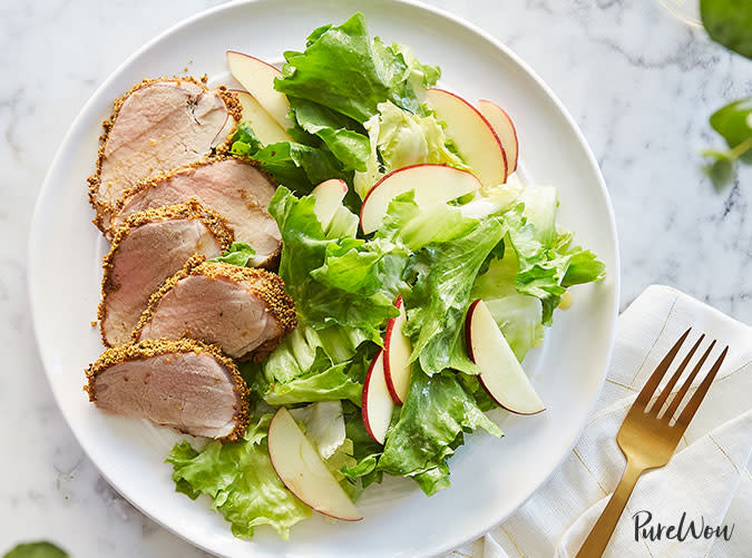 Pistachio-Crusted Pork Tenderloin with Apple and Escarole Salad