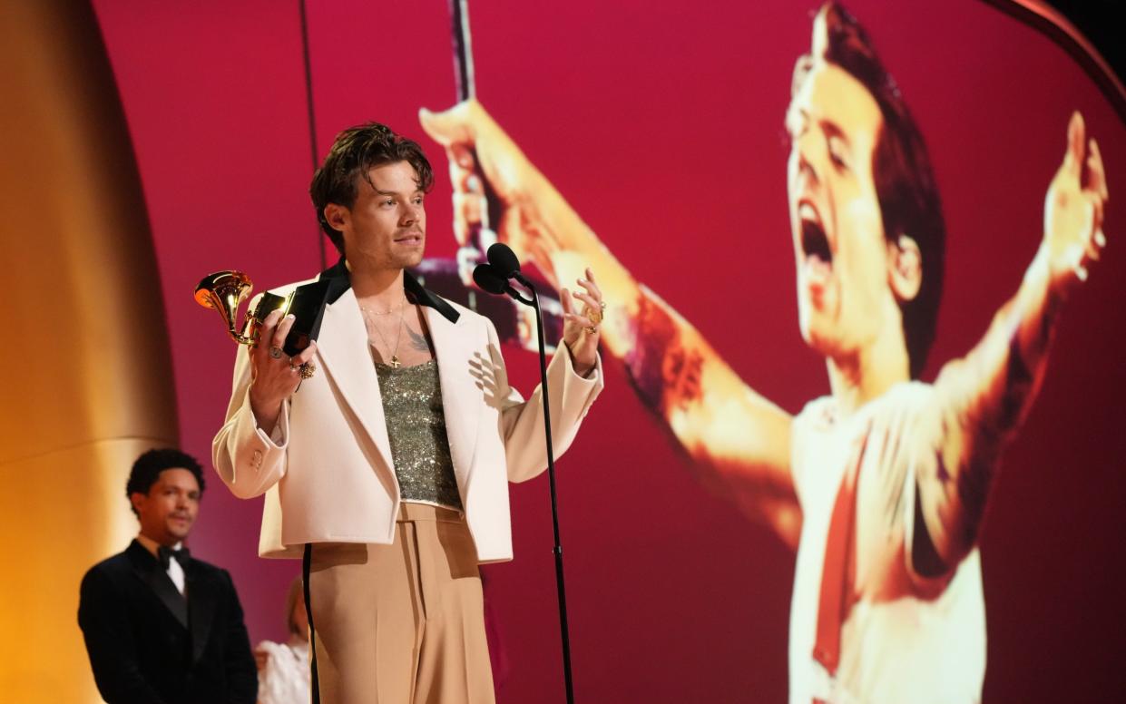 Harry Styles accepts the album of the year Grammy award for Harry's Hous - Getty Images North America