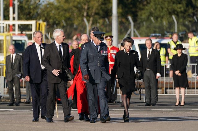 The Princess Royal accompanied the Queen's coffin on its final flight from Edinburgh to London 