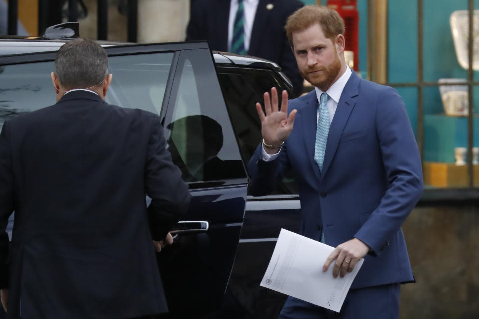 Britain's Prince Harry, Duke of Sussex leaves after attending the annual Commonwealth Service at Westminster Abbey in London on March 09, 2020. - Britain's Queen Elizabeth II has been the Head of the Commonwealth throughout her reign. Organised by the Royal Commonwealth Society, the Service is the largest annual inter-faith gathering in the United Kingdom. (Photo by Tolga AKMEN / AFP) (Photo by TOLGA AKMEN/AFP via Getty Images)