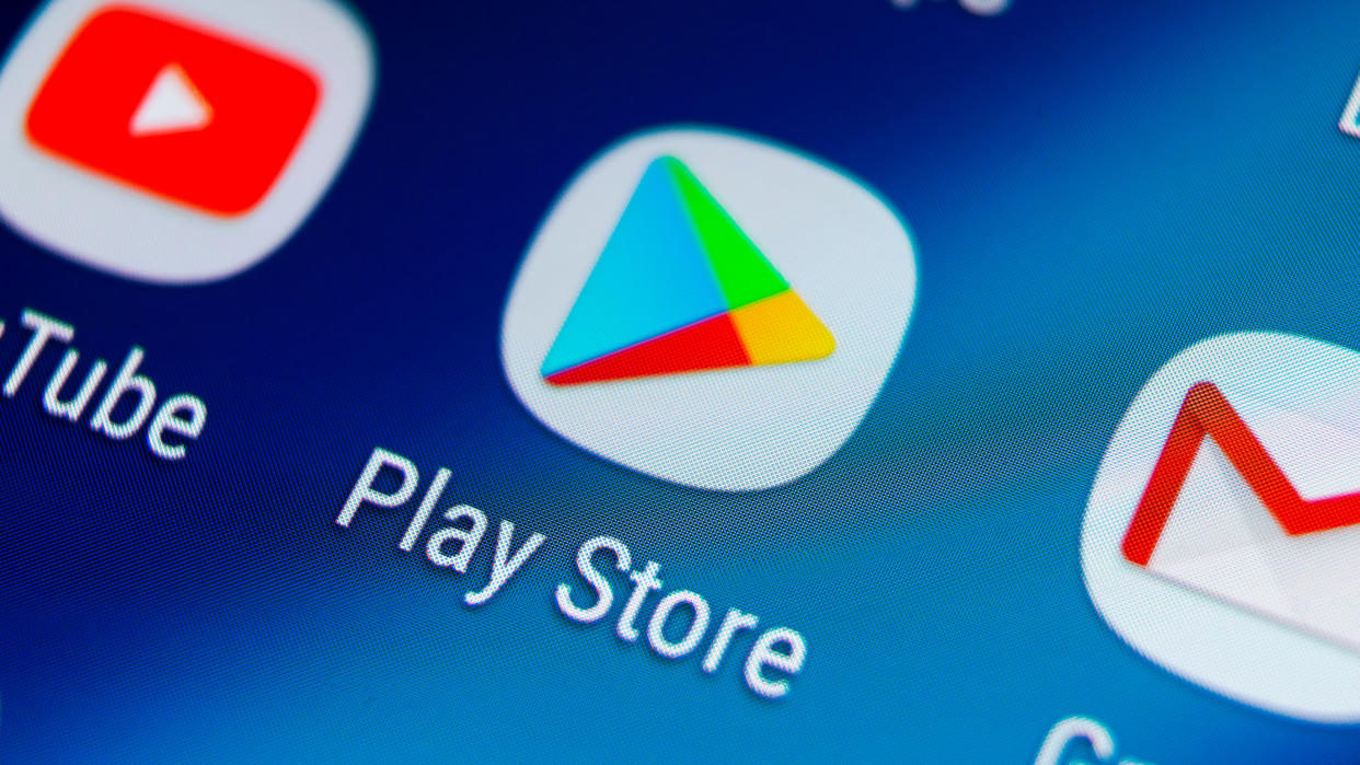  The Google Play Store icon on a phone home screen. 