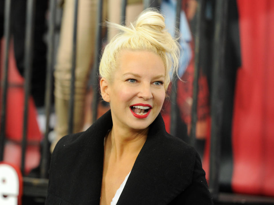 Singer Sia Furler attends the world premiere of "Annie" at the Ziegfeld Theatre on Sunday, Dec. 7, 2014, in New York. (Photo by Evan Agostini/Invision/AP)