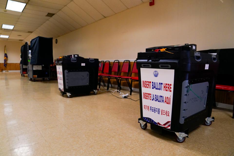 The new Dominion voting machines are being used in the New Jersey primaries at a voting center in the New Milford VFW Post 4290 on June 6, 2023.