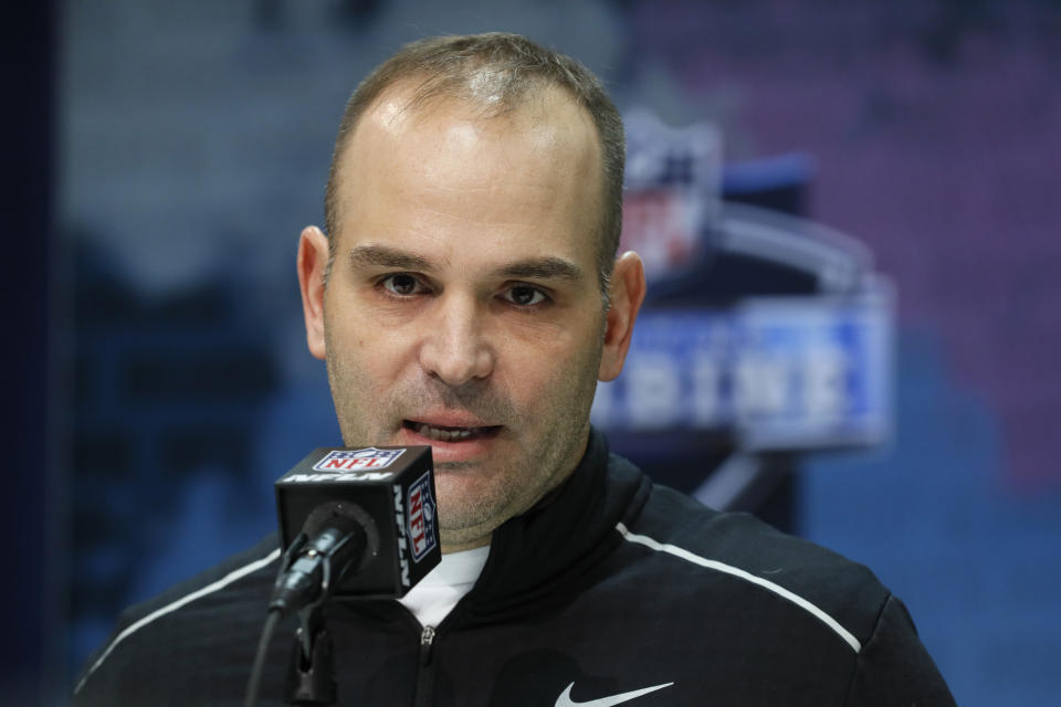 FILE - In this Feb. 25, 2020, file photo, Jacksonville Jaguars general manager David Caldwell speaks during a news conference at the NFL football scouting combine in Indianapolis. The Jaguars fired Caldwell on Sunday, Nov. 29, 2020, after the team’s 10th consecutive loss. (AP Photo/Charlie Neibergall, File)