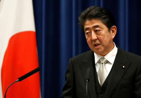 Japan's Prime Minister Shinzo Abe attends a news conference after deciding on his cabinet following parliament reconvening after the general election, at his official residence in Tokyo, Japan November 1, 2017. REUTERS/Toru Hanai