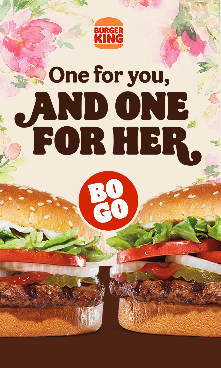 Burger King is offering customers a buy one, get one deal on Whoppers on May 12 in honor of Mother's Day.