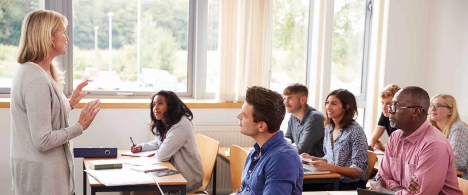 Female Tutor Teaching Class Of Mature Students