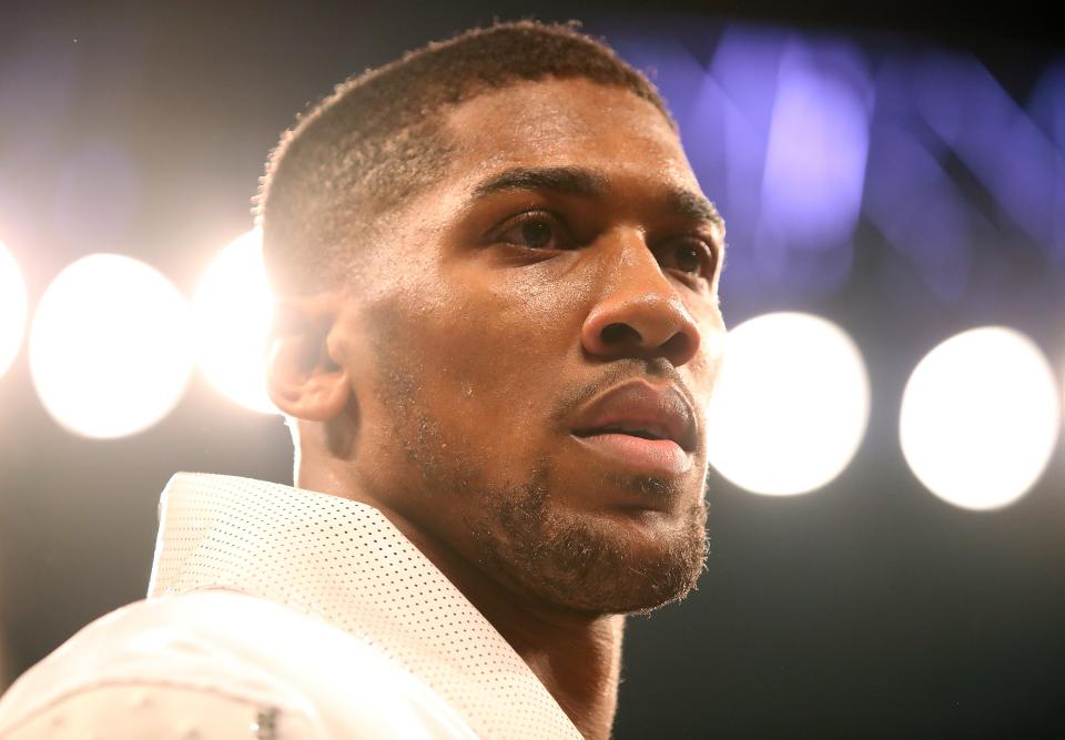 <p>Cool and collected: Anthony Joshua before the WBA, IBF, WBO and IBO Heavyweight Championship contest </p>