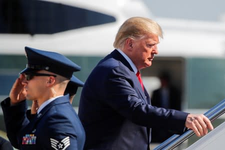 U.S. President Trump departs Washington for travel to Virginia at Joint Base Andrews in Maryland