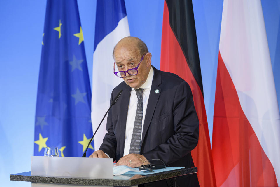 Image: French Foreign Minister Jean-Yves Le Drian (Jens Schlueter / Pool via AP)