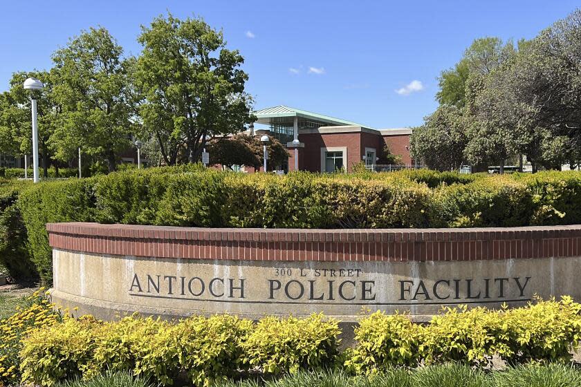 An exterior view of Antioch police headquarters is seen in Antioch, Calif., Wednesday, April 19, 2023. The city council of a small San Francisco Bay Area city voted Tuesday, April 18, 2023, to launch three audits of its troubled Antioch Police Department, the latest development in a year-long federal investigation of the police force that blew up this month with the disclosure of racist text messages among officers. (AP Photo/Terry Chea)