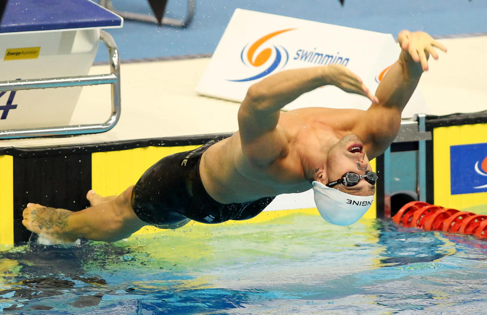 ADELAIDE, AUSTRALIA - MARCH 21: Daniel Arnamnart of Australia competes in the Mens 50 Metre Backstroke Semi Final during day seven of the Australian Olympic Swimming Trials at the South Australian Aquatic & Leisure Centre on March 21, 2012 in Adelaide, Australia. (Photo by Morne de Klerk/Getty Images)