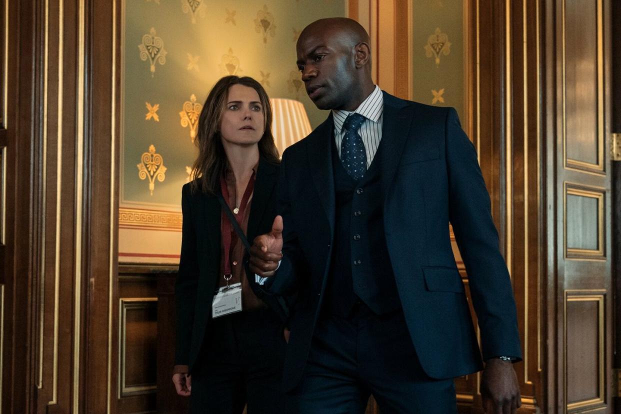 the diplomat l to r keri russell as kate wyler, david gyasi as austin dennison in episode 101 of the diplomat cr alex baileynetflix © 2023